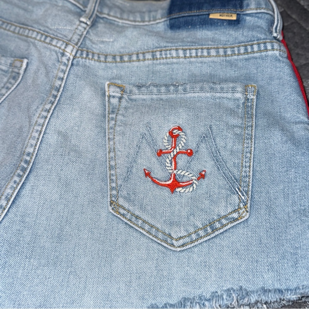 MOTHER Superior Denim Easy Does It Short Blue Thanks Again Racer Wash Size 27 - Picture 3 of 14